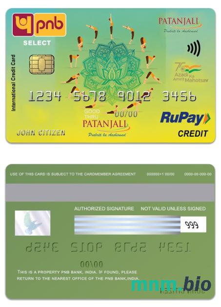 India PNB Bank Patanjali RuPay select credit karta przykład w formacie PSD